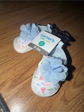 Carter's White Floral Baby Shoes with Light Blue Flower